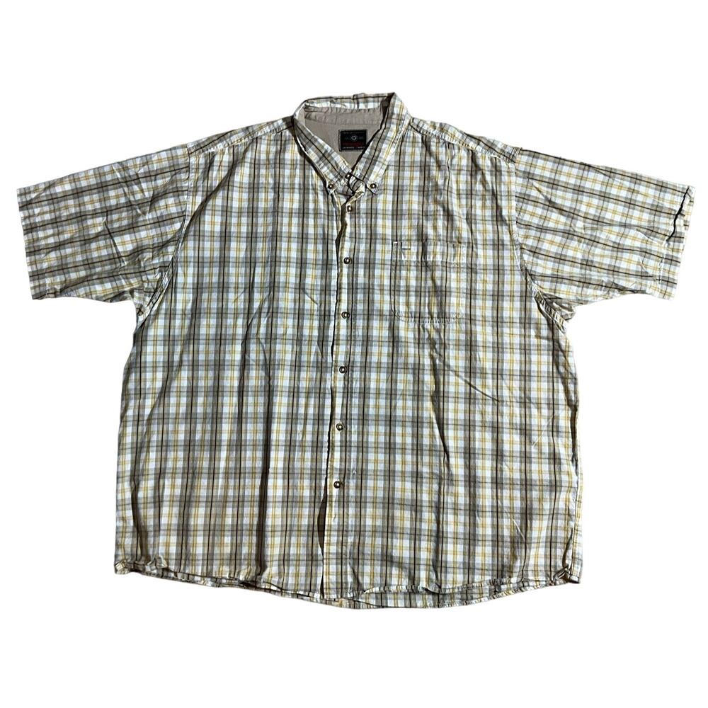 Men's Wrangler Short Sleeve Button Up Shirt, Size 3X Yellow Brown Gray Plaid